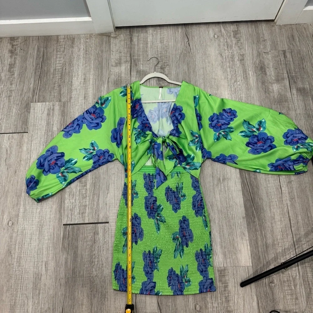Free People Mini Dress Cassie Dress Lime Blue Size S Summer Dress - Picture 11 of 16